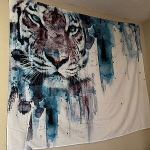 Blue and Black Tiger Wall Tapestry